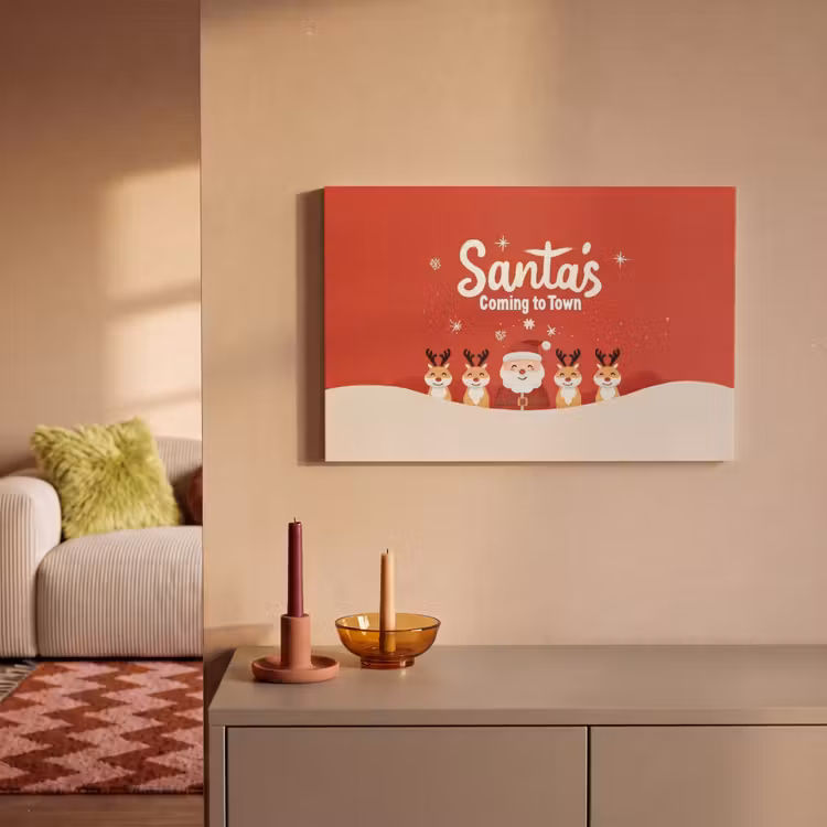Canvas schilderij - Illustratie - Kerstman - Rendieren - Rood — 2