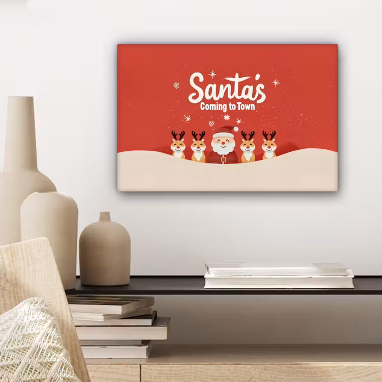 Canvas schilderij - Illustratie - Kerstman - Rendieren - Rood — 5
