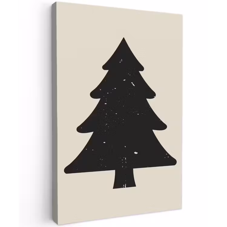 Canvas schilderij - Kerstboom - Zwarte kerstboom - Boom - Japandi — 1