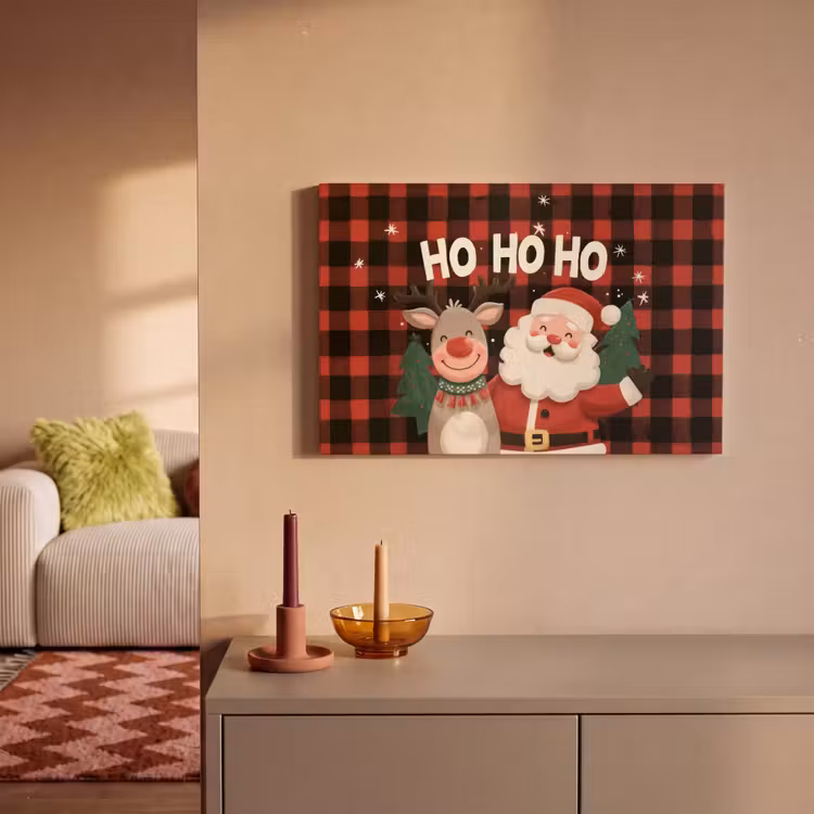 Canvas schilderij - Kerstman - Rendier - Tekst - Rood - Zwart — 2