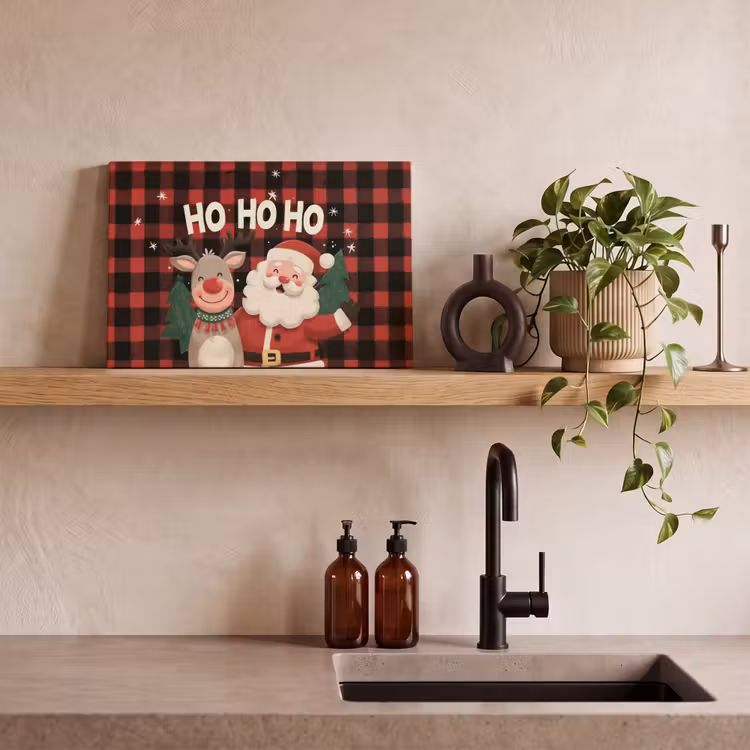 Canvas schilderij - Kerstman - Rendier - Tekst - Rood - Zwart — 3
