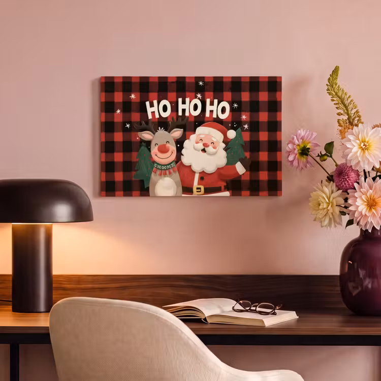 Canvas schilderij - Kerstman - Rendier - Tekst - Rood - Zwart — 4