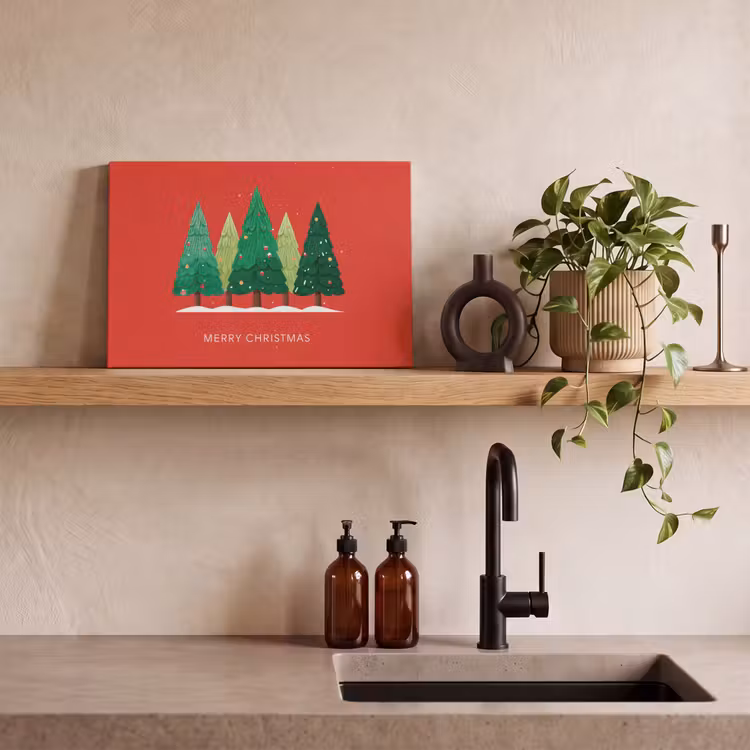 Canvas schilderij - Minimalistisch - Kerstbomen - Rood - Sneeuw — 3