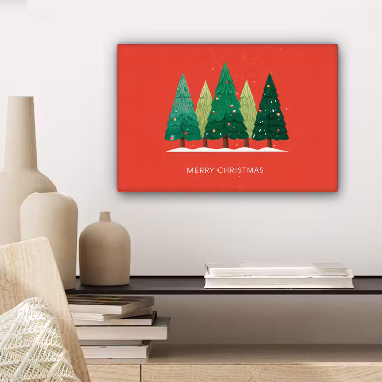 Canvas schilderij - Minimalistisch - Kerstbomen - Rood - Sneeuw — 5