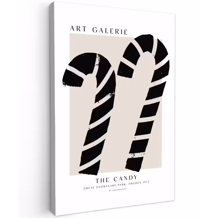 Canvas schilderij - Zuurstokken - Kerst - Snoepgoed - Zwart - Feestdagen — 1