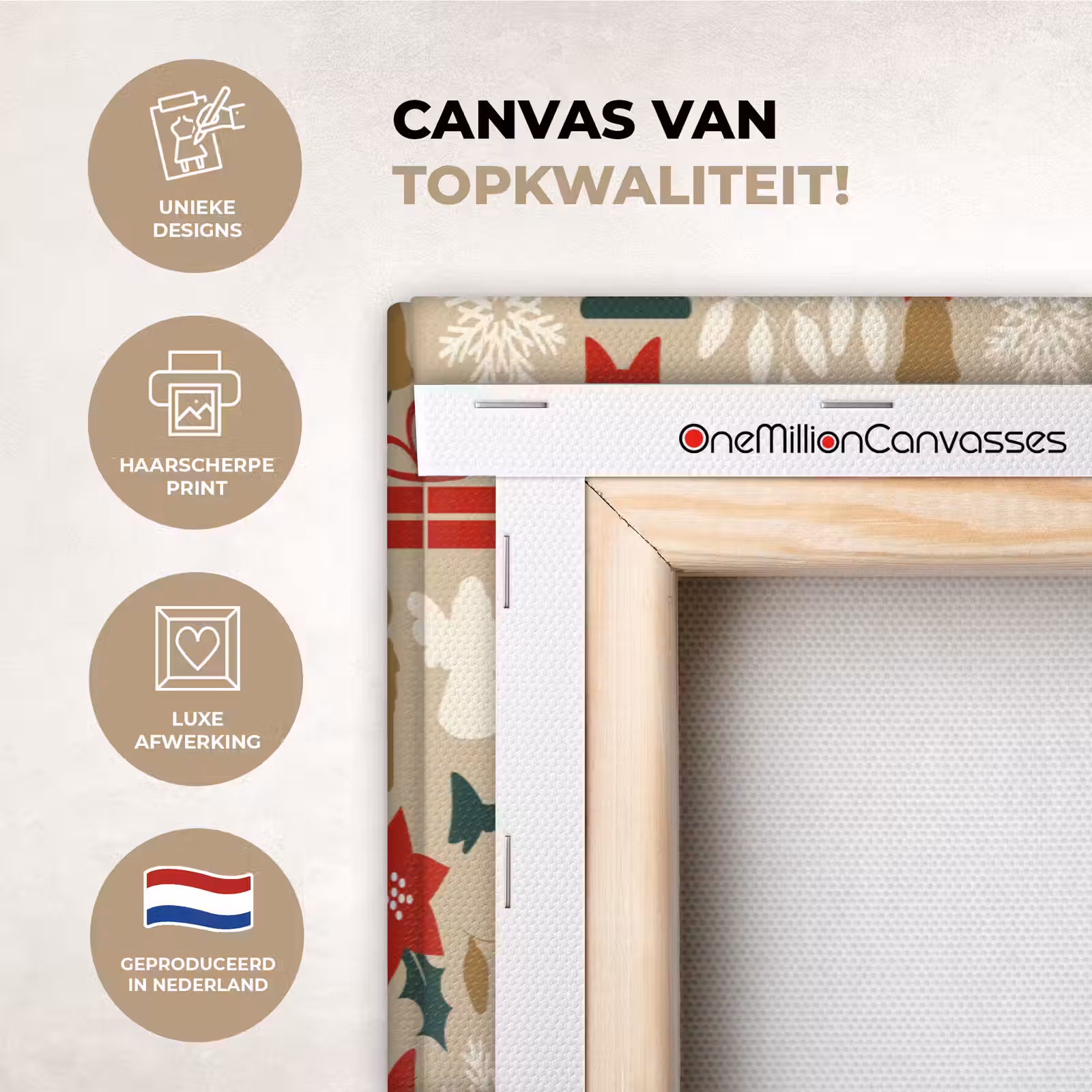Canvas schilderij - Illustratie - Kerst - Beige — 1