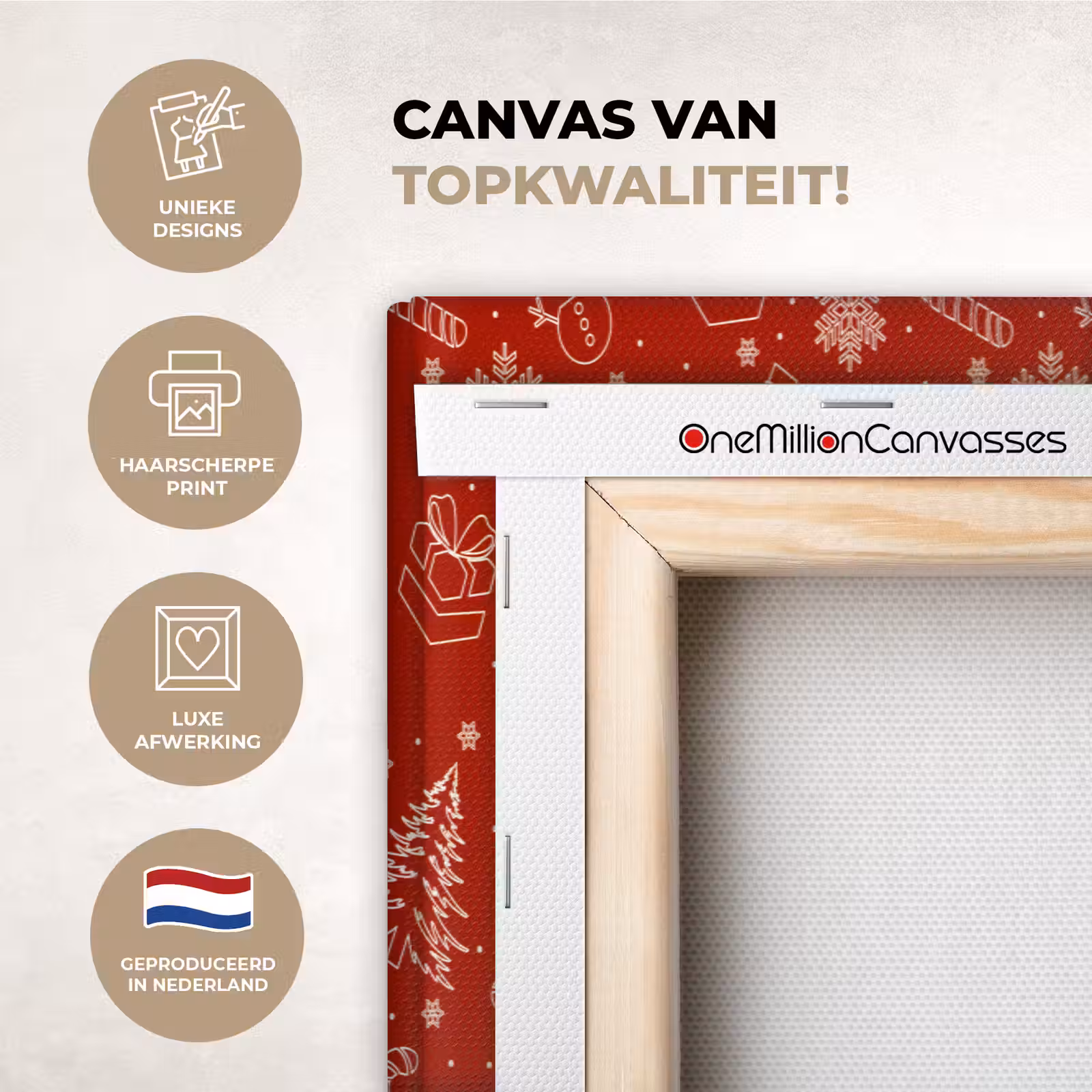Canvas schilderij - Illustratie - Kerstsymbolen - Rood — 1