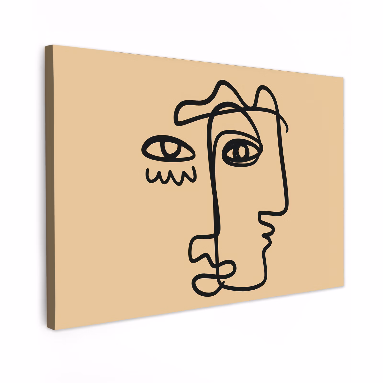 Canvas schilderij - Overlappende profielen - Lichtbruin - Zwart — 1