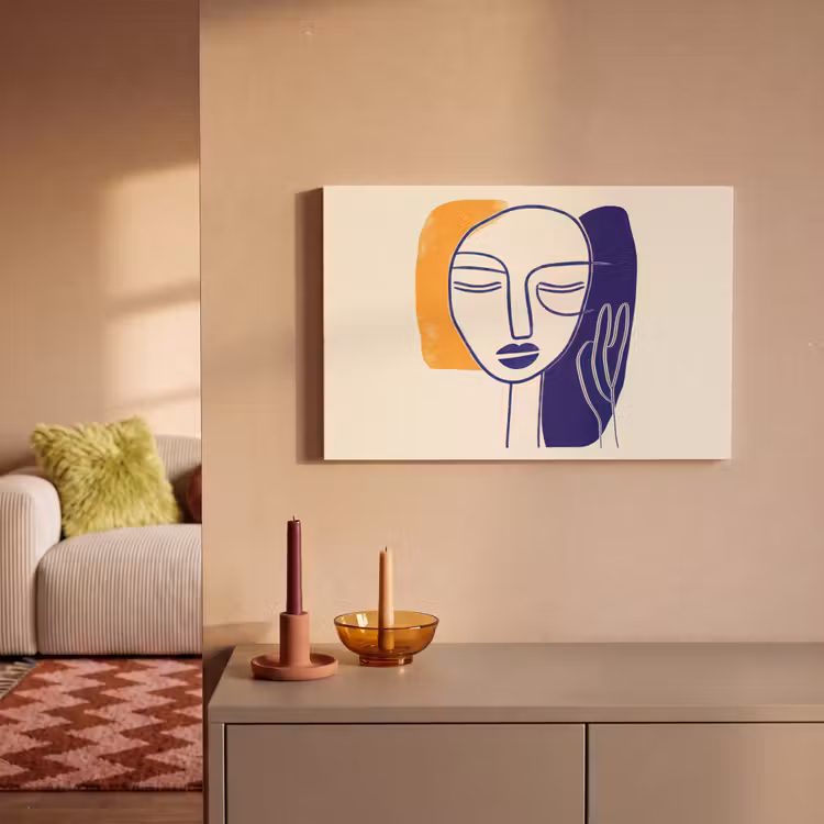 Canvas schilderij - Minimalistisch - Gezicht - Hand - Oranje - Blauw — 2