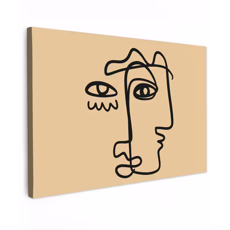 Canvas schilderij - Overlappende profielen - Lichtbruin - Zwart — 1