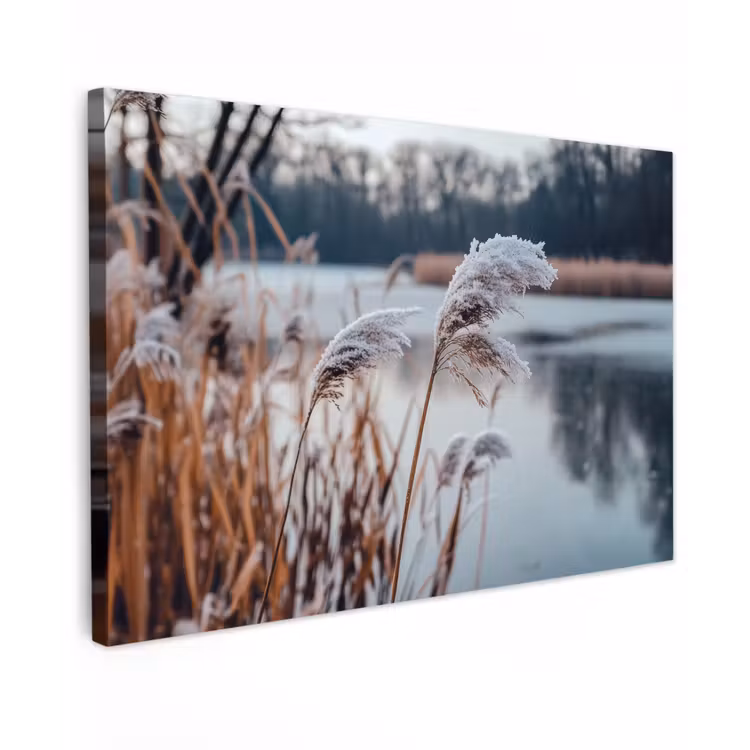 Canvas schilderij - Riet - Gras - Natuur - Winter - Meer — 1