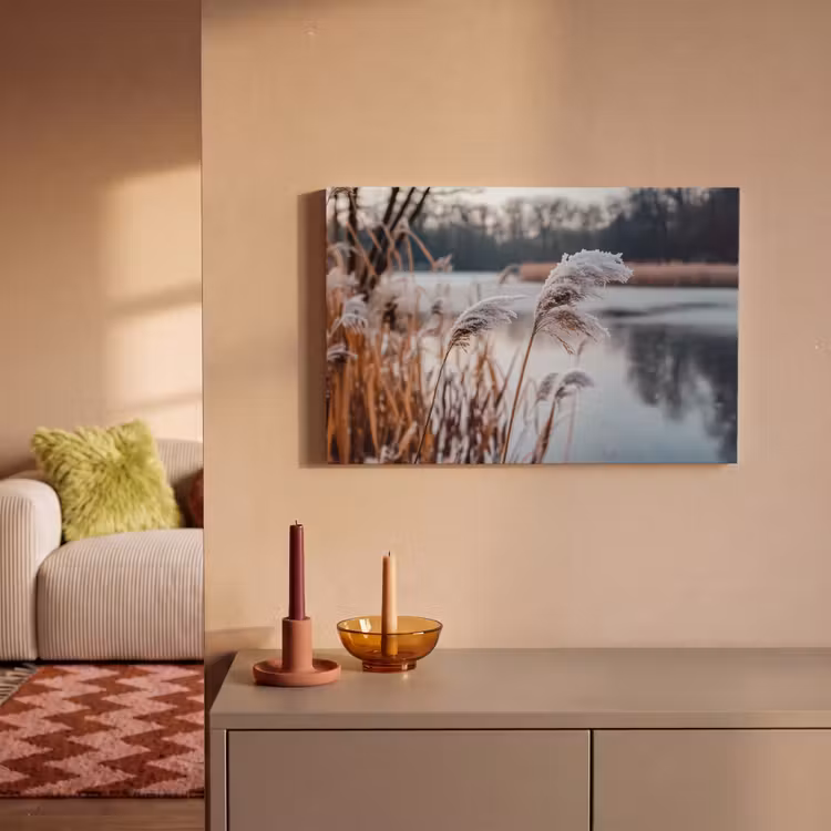 Canvas schilderij - Riet - Gras - Natuur - Winter - Meer — 2