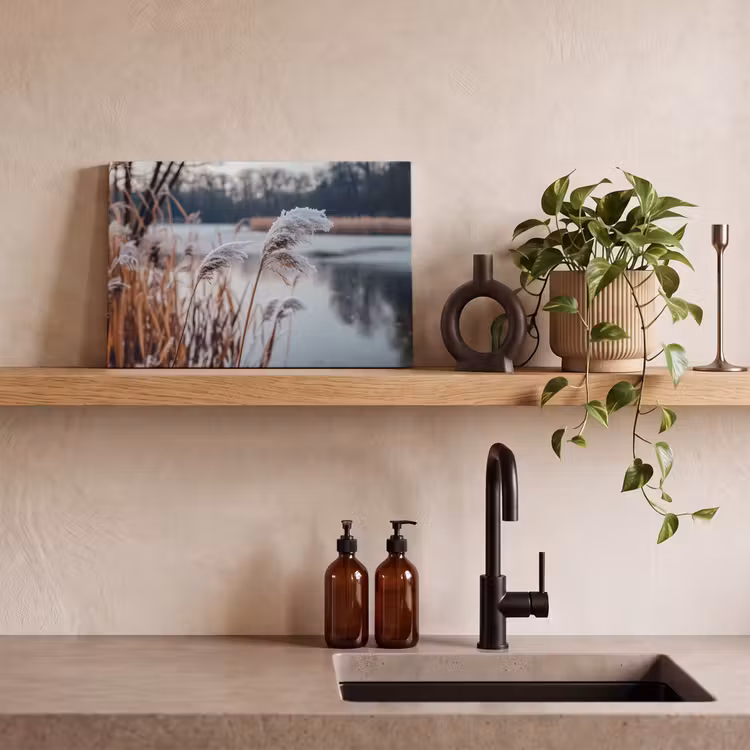 Canvas schilderij - Riet - Gras - Natuur - Winter - Meer — 3