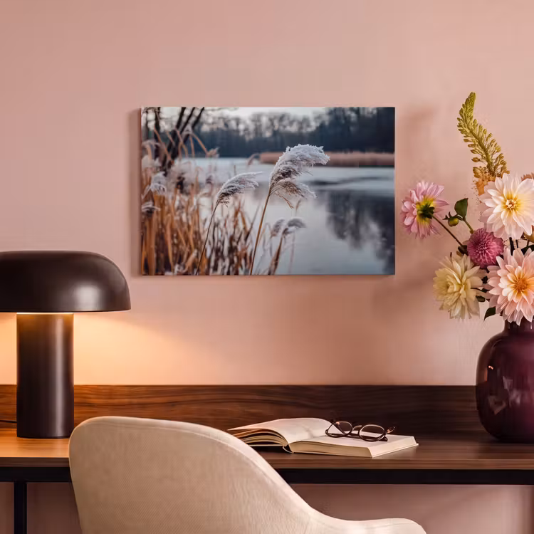 Canvas schilderij - Riet - Gras - Natuur - Winter - Meer — 4