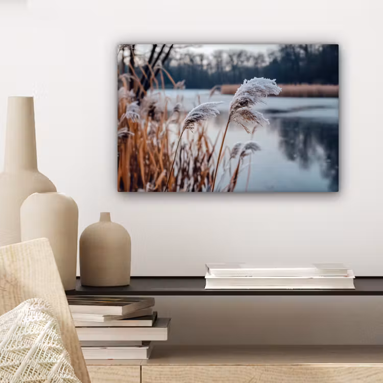 Canvas schilderij - Riet - Gras - Natuur - Winter - Meer — 5