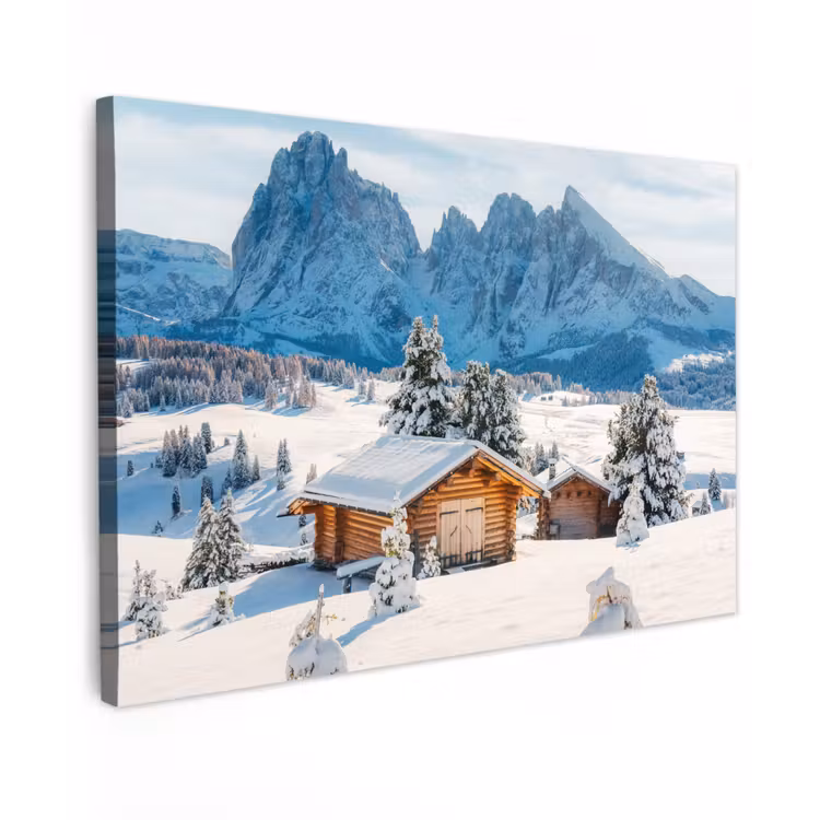 Canvas schilderij - Winter - Huisje - Bergen - Uitzicht - Sneeuw — 1