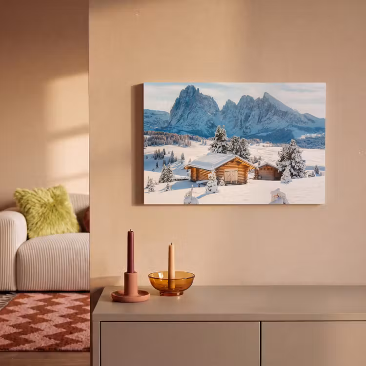 Canvas schilderij - Winter - Huisje - Bergen - Uitzicht - Sneeuw — 2