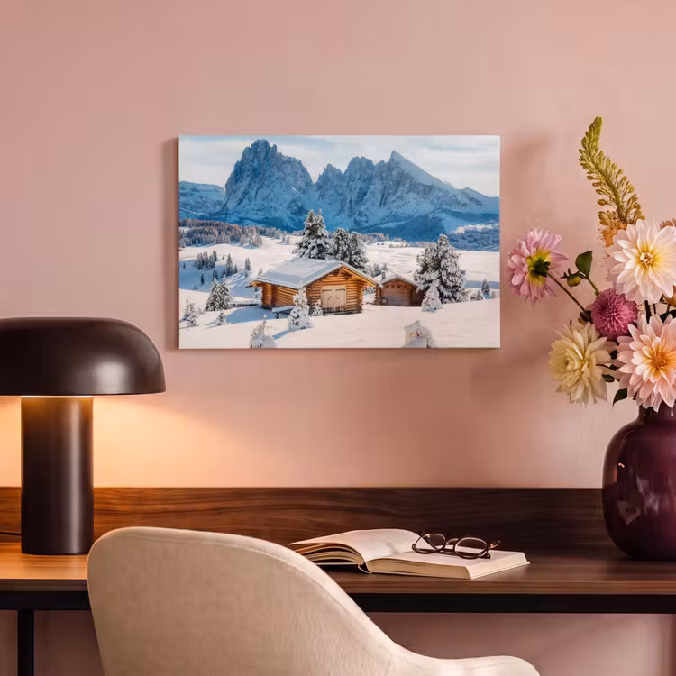 Canvas schilderij - Winter - Huisje - Bergen - Uitzicht - Sneeuw — 4