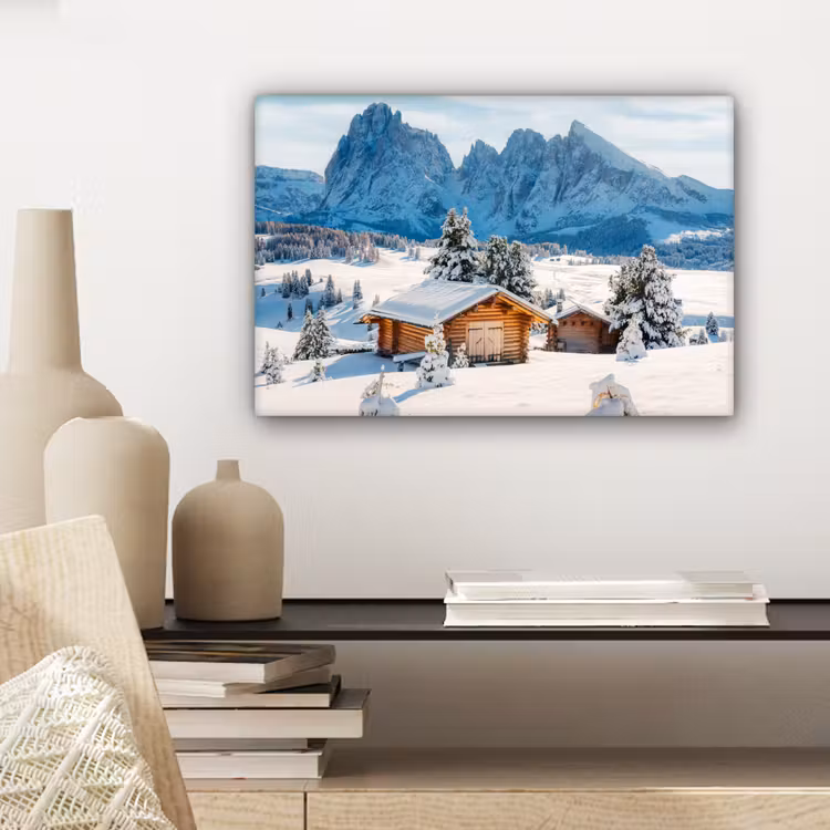 Canvas schilderij - Winter - Huisje - Bergen - Uitzicht - Sneeuw — 5