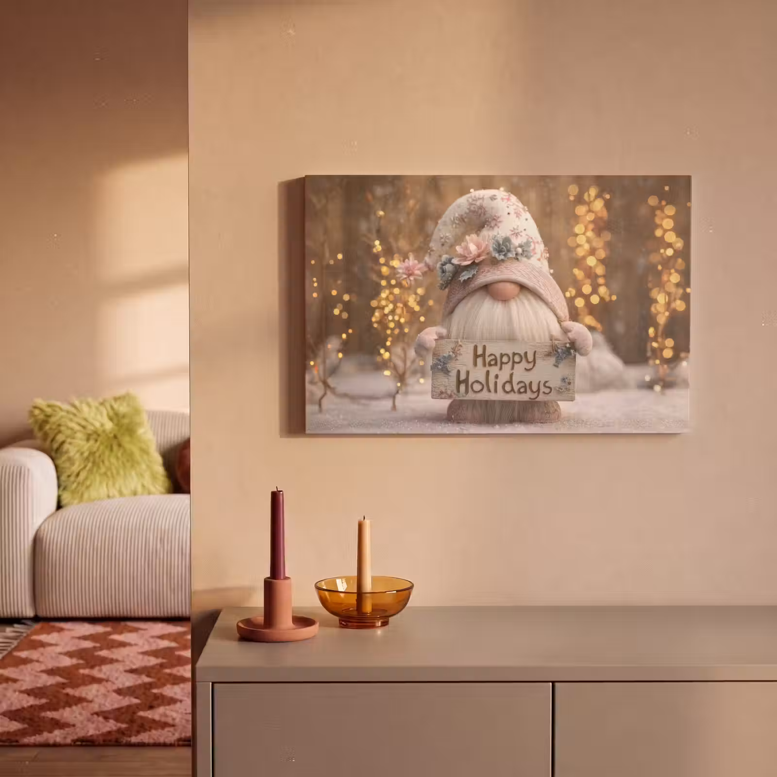 Canvas schilderij - Kerst - Gnome - Bord - Kleurrijk — 1