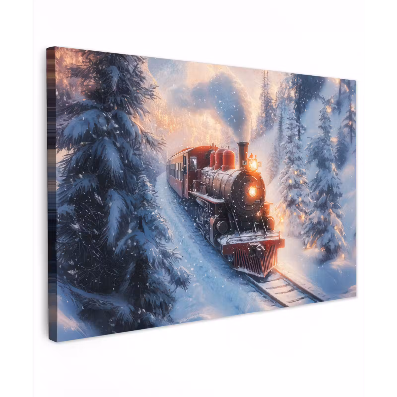 Canvas schilderij - Kersttrein - Sneeuw - Winter - Kerst — 1