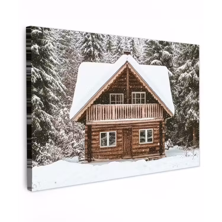 Canvas schilderij - Huis - Bos - Winter - Natuur - Sneeuw — 1