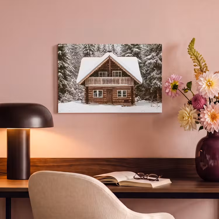 Canvas schilderij - Huis - Bos - Winter - Natuur - Sneeuw — 4