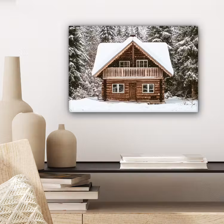 Canvas schilderij - Huis - Bos - Winter - Natuur - Sneeuw — 5