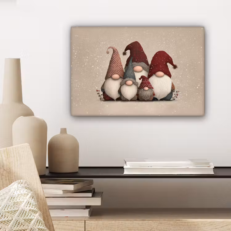 Canvas schilderij - Kabouters - Kerst - Sneeuw - Puntmutsen — 5