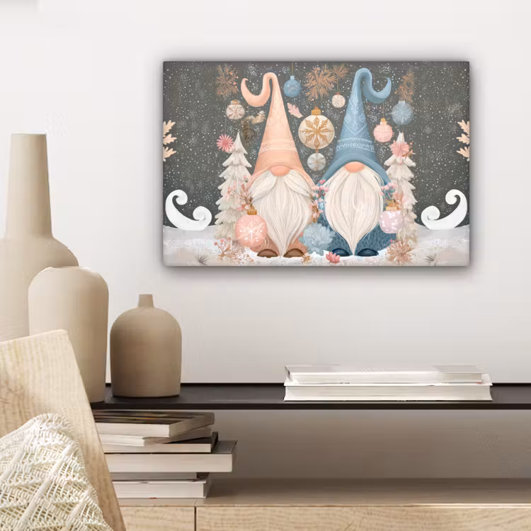 Canvas schilderij - Kerst - Gnomen - Pastel — 5