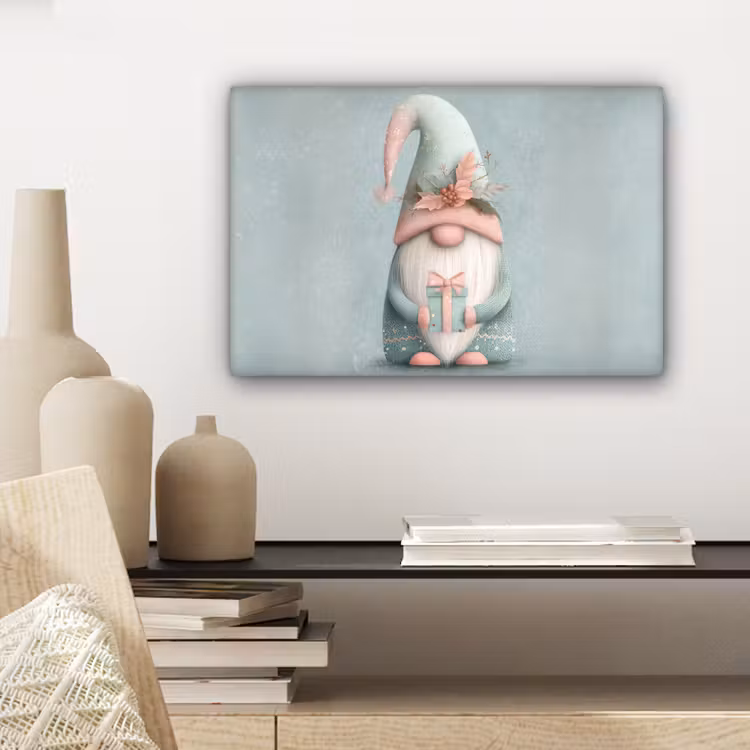 Canvas schilderij - Kerstgnome - Cadeau - Groen — 5