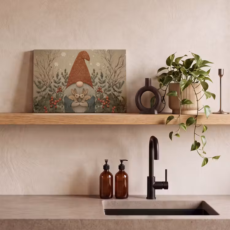 Canvas schilderij - Kerstgnome - Konijntjes - Kleurrijk — 3