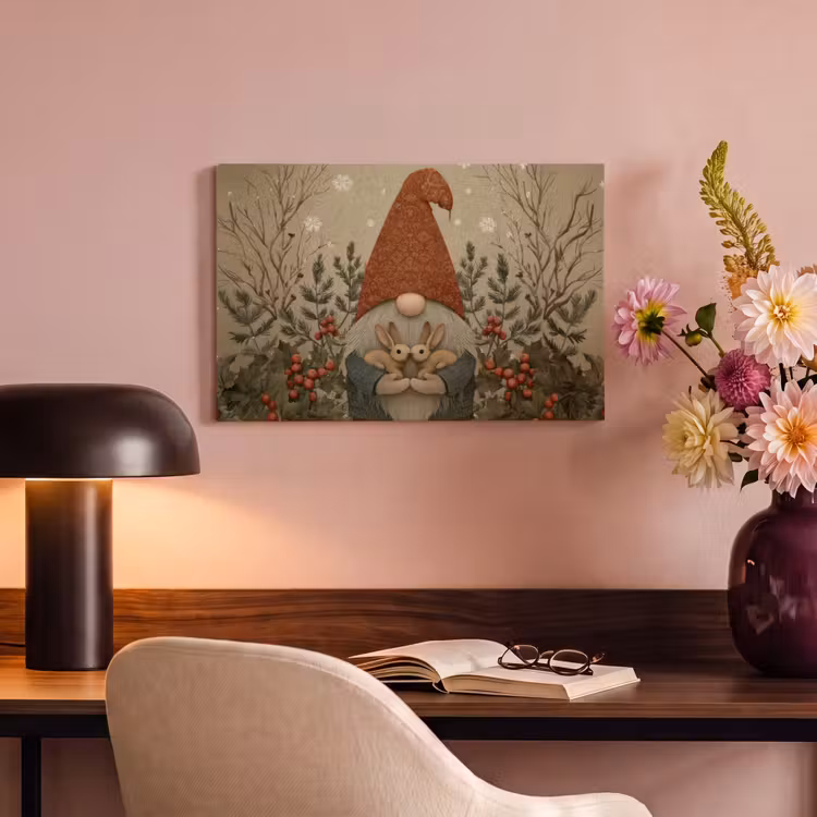 Canvas schilderij - Kerstgnome - Konijntjes - Kleurrijk — 4