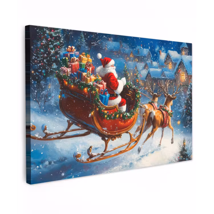 Canvas schilderij - Kerstman - Rendier - Kerst - Sneeuw — 1