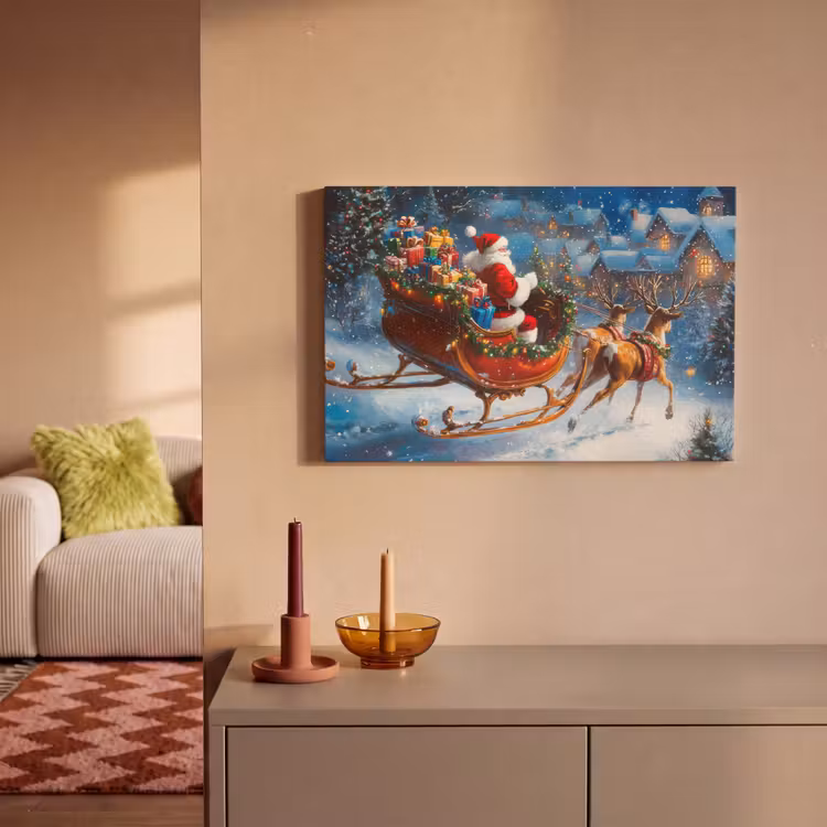 Canvas schilderij - Kerstman - Rendier - Kerst - Sneeuw — 2