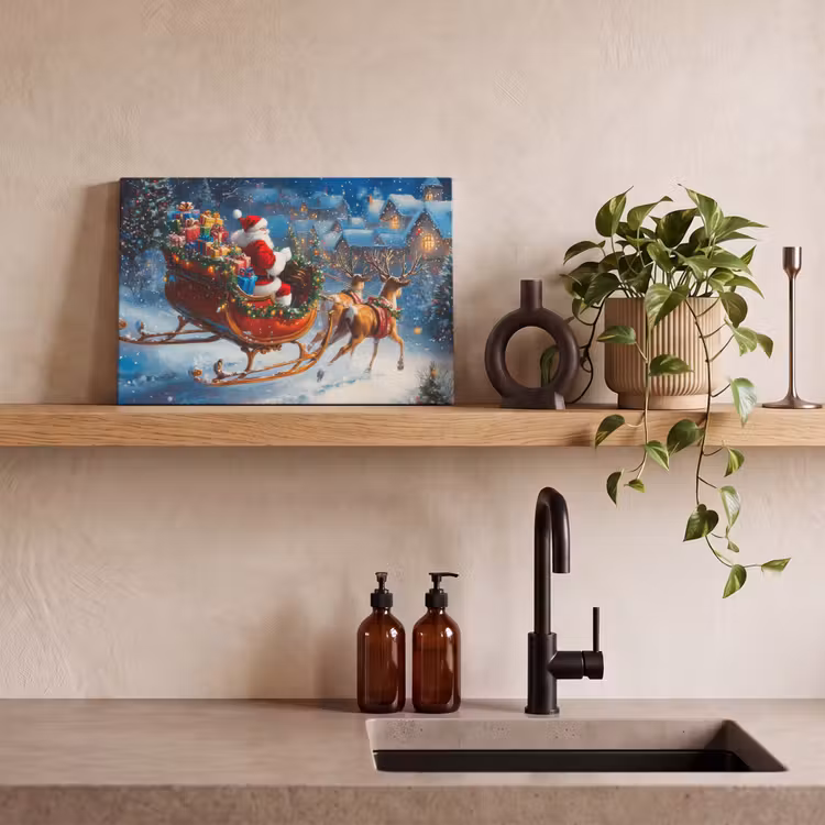 Canvas schilderij - Kerstman - Rendier - Kerst - Sneeuw — 3