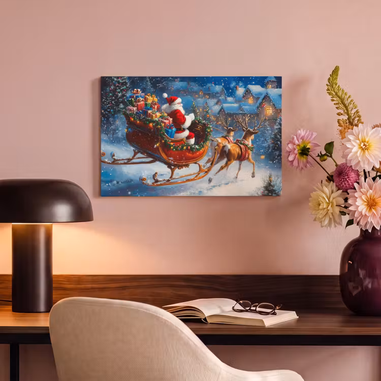 Canvas schilderij - Kerstman - Rendier - Kerst - Sneeuw — 4