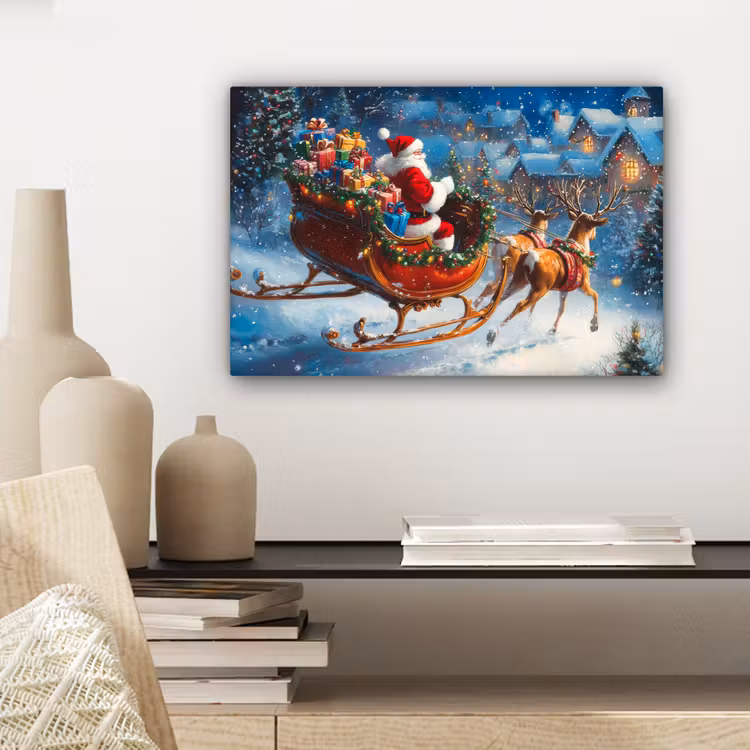 Canvas schilderij - Kerstman - Rendier - Kerst - Sneeuw — 5