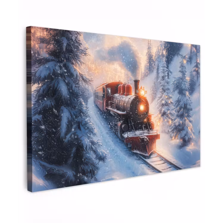 Canvas schilderij - Kersttrein - Sneeuw - Winter - Kerst — 1