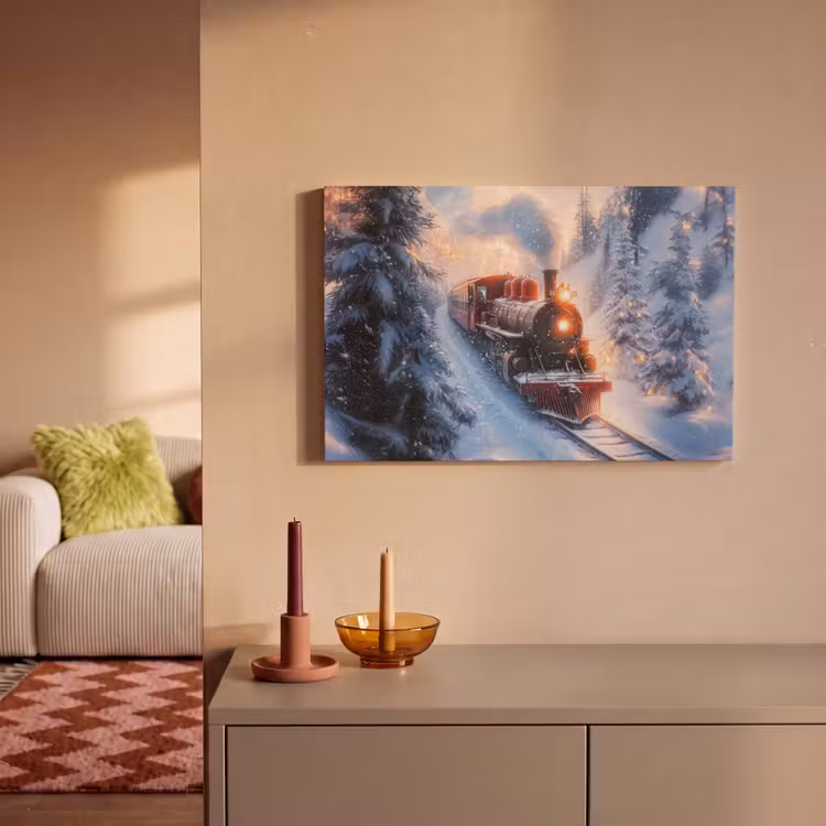 Canvas schilderij - Kersttrein - Sneeuw - Winter - Kerst — 2