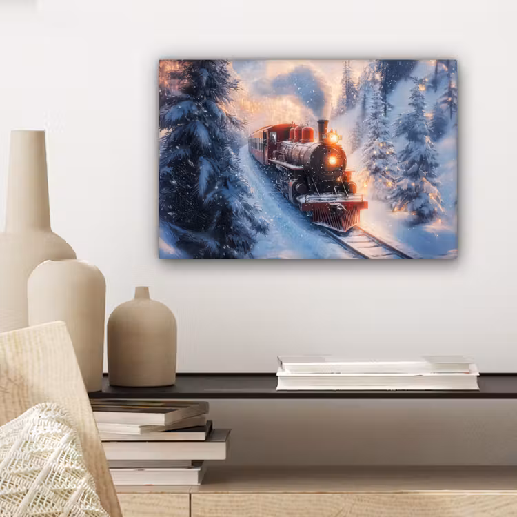 Canvas schilderij - Kersttrein - Sneeuw - Winter - Kerst — 5