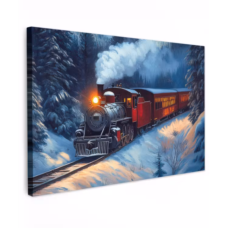 Canvas schilderij - Trein - Kerst - Sneeuw - Kersttrein — 1