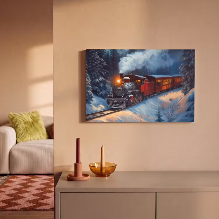 Canvas schilderij - Trein - Kerst - Sneeuw - Kersttrein — 2