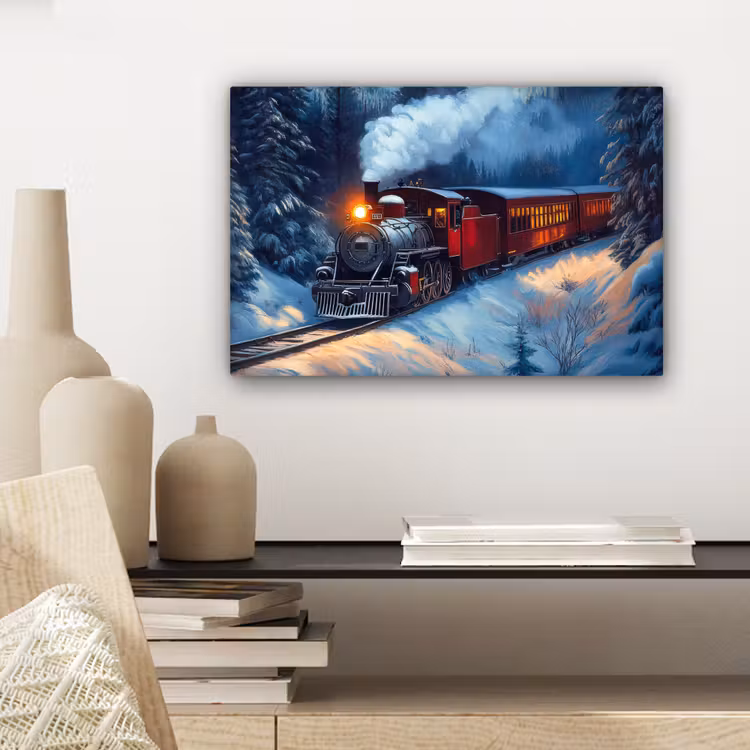 Canvas schilderij - Trein - Kerst - Sneeuw - Kersttrein — 5