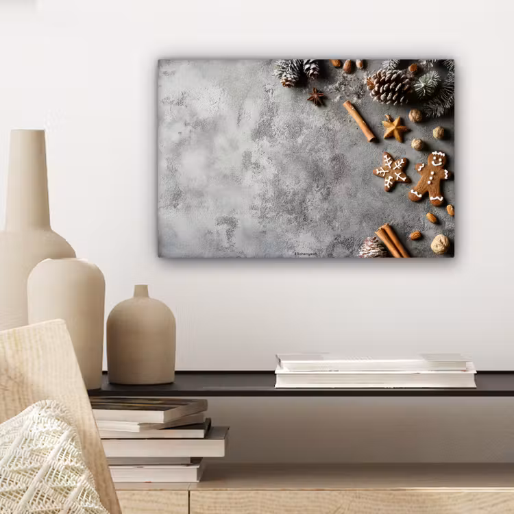 Canvas schilderij - Winter - Kerst - Beton - Dennenappels — 5