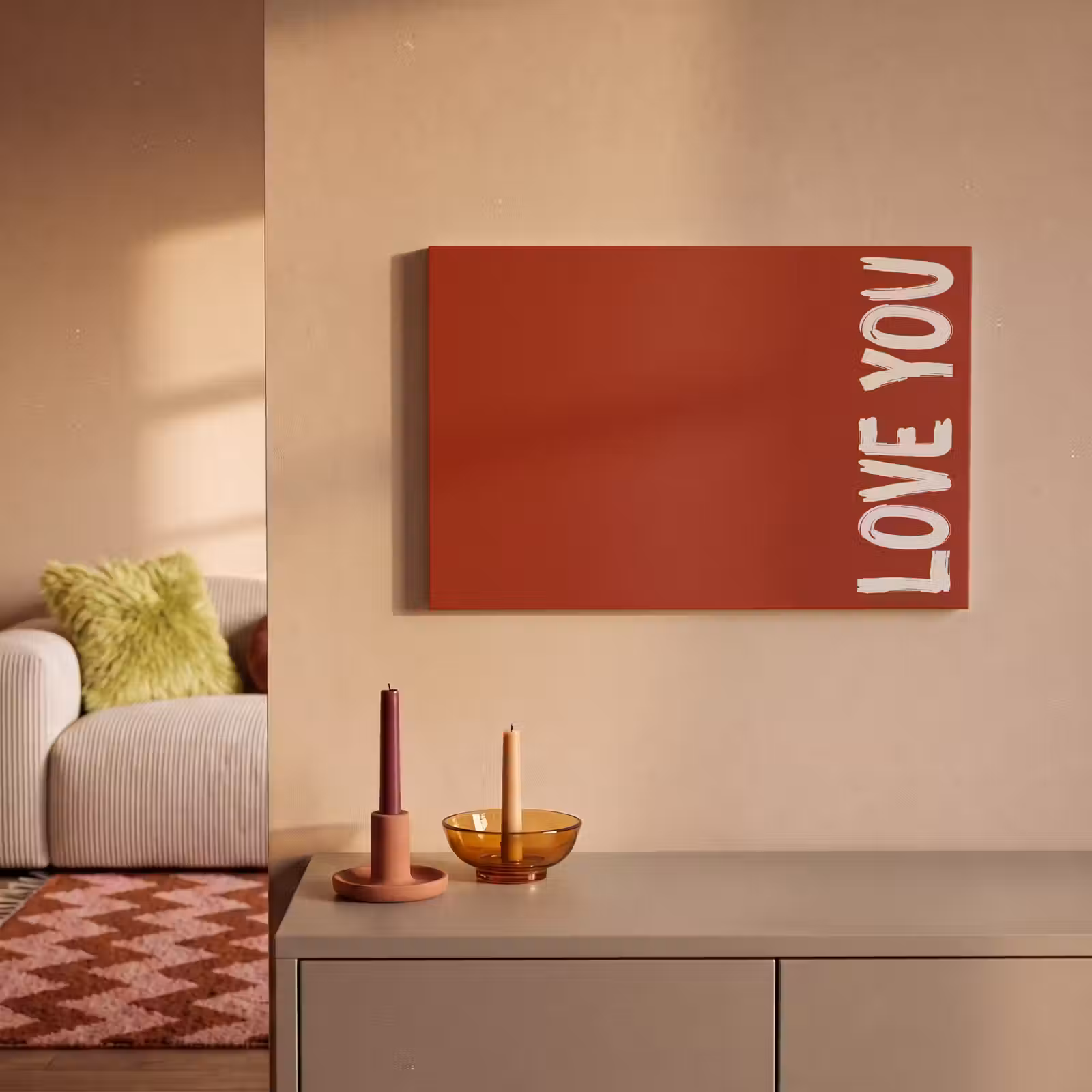 Canvas schilderij - Schuin - Loveyou - Rood — 1
