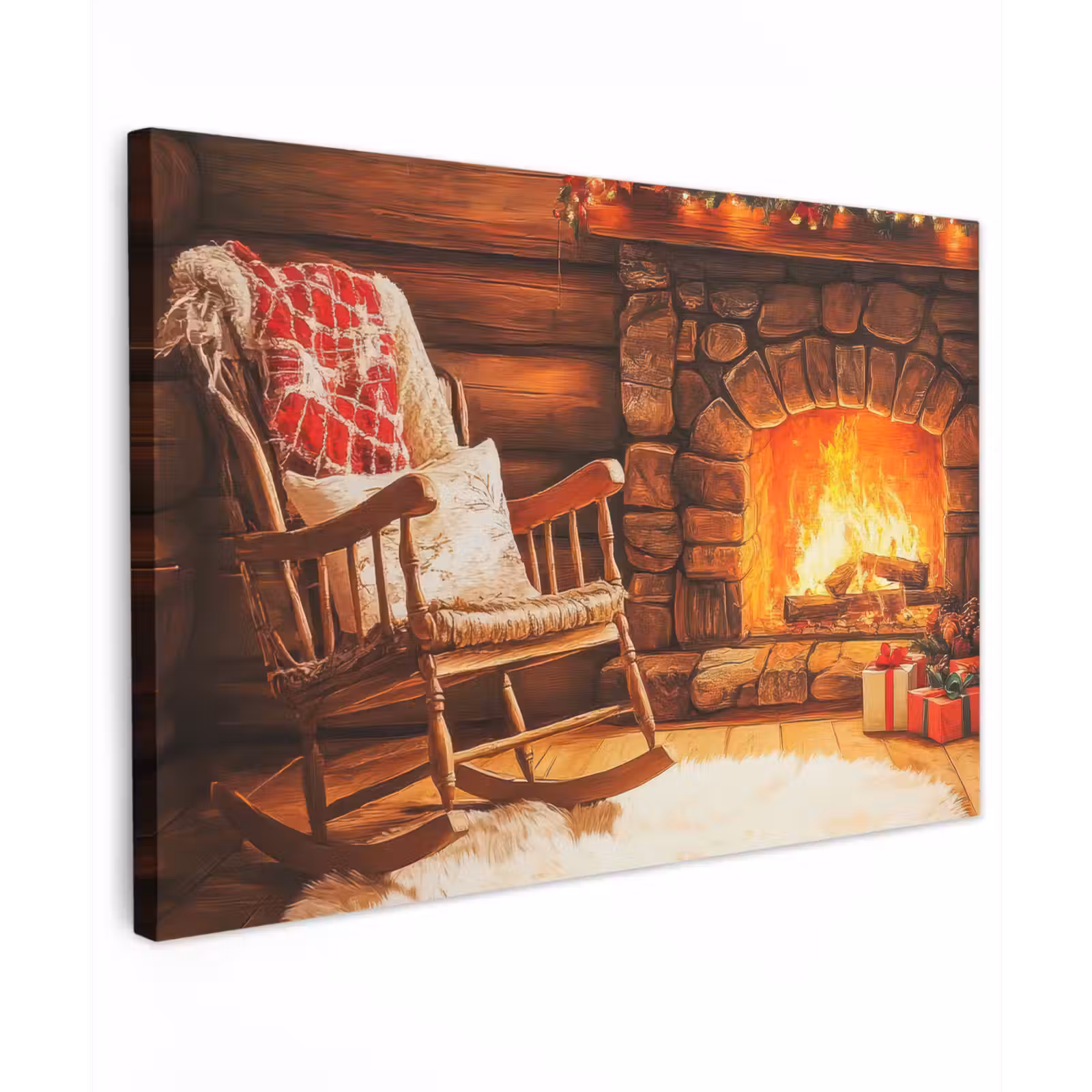 Canvas schilderij - Winter - Kerst - Huis - Openhaard — 1