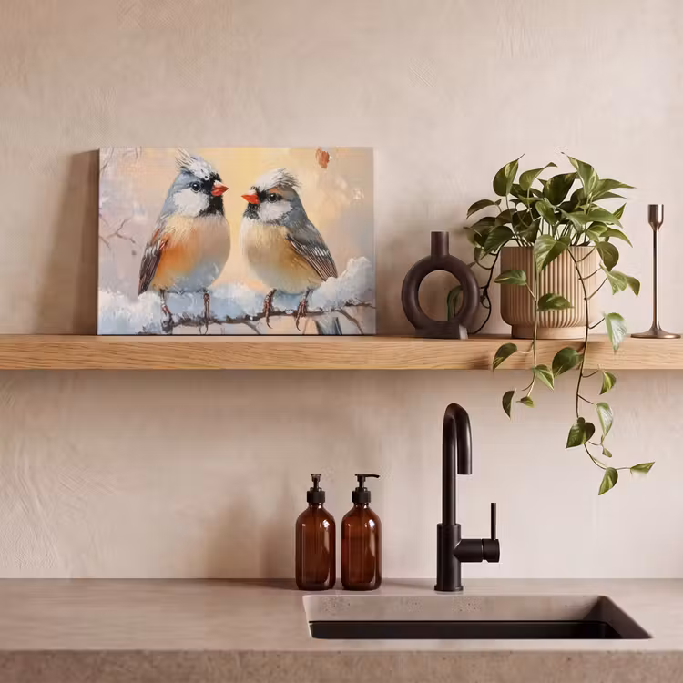 Canvas schilderij - Vogels - Tak - Winter - Sneeuw — 3
