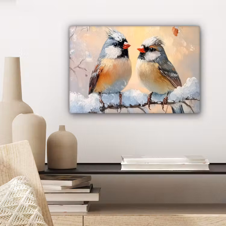 Canvas schilderij - Vogels - Tak - Winter - Sneeuw — 5