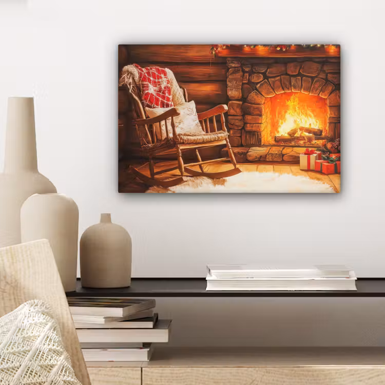 Canvas schilderij - Winter - Kerst - Huis - Openhaard — 5